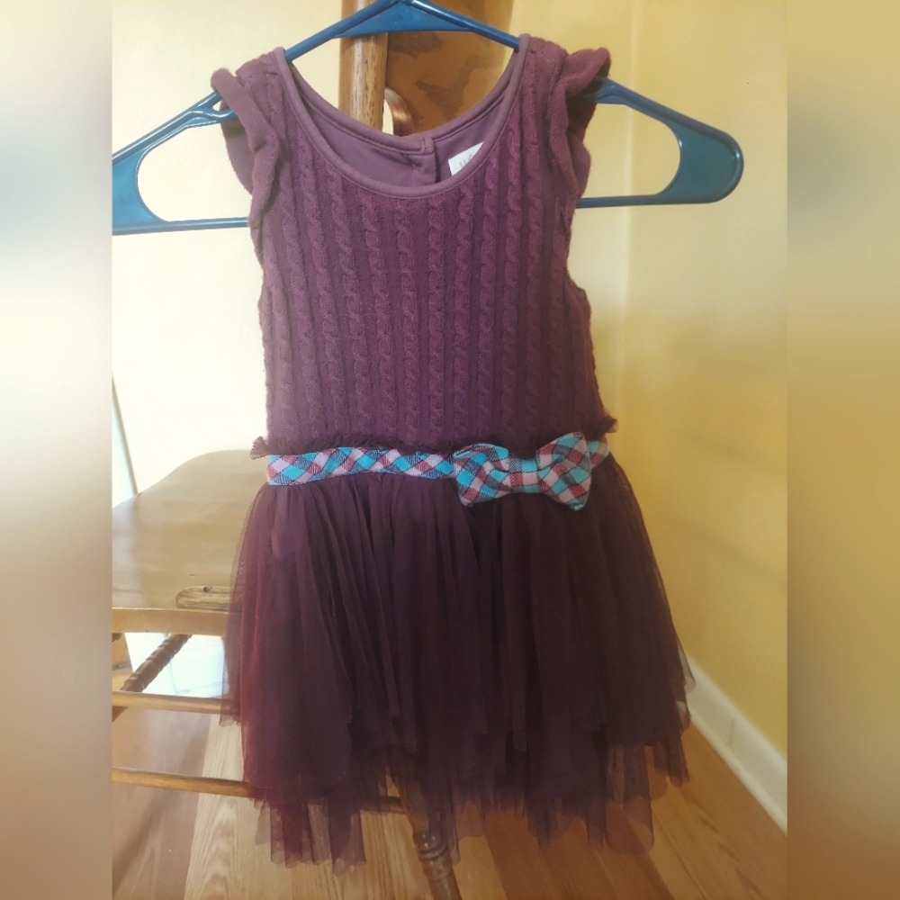 Matilda Jane Girls Party Dress Dark Plum Fit & Flare Flutter Sleeve Tulle Size 4